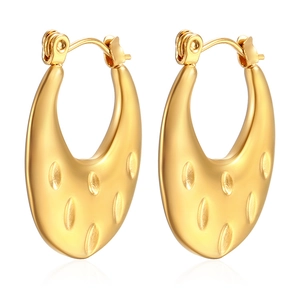 Elegant 18K gold plated stainless steel oval hoop earrings with textured dotted design