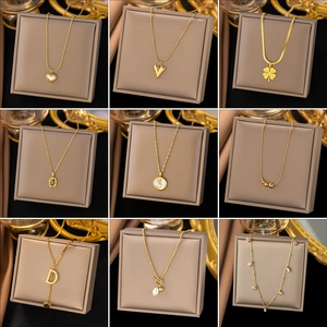 Stainless Steel Pendant Necklace Gold Plated Shell Artificial Pearl Zircon Dainty Elegant Jewelry For Women