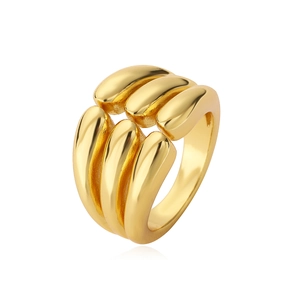 Minimalist wide gold-plated multi-layer ring for women with stylish open-band design