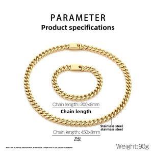 Spécifications du kit collier et bracelet maille gourmette en acier doré