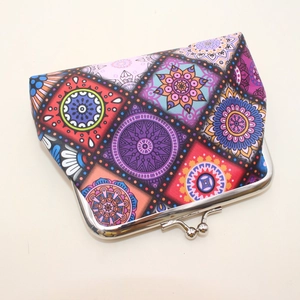 Vintage mandala pattern clasp purse with colorful abstract print and metal frame