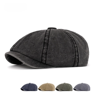 Retro washed cotton newsboy cap in charcoal black and multi-color options for men and women