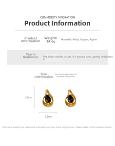 Detail view of vintage geometric teardrop earrings with agate stone inlay and silver pins