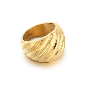 Bague large pour homme en acier inoxydable doré avec motif torsadé style vintage