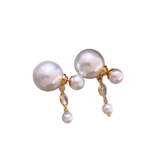 Elegant silver needle pearl tassel drop earrings with sparkling zircon for women