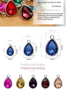 Size chart for 7x10mm teardrop crystal pendants with metal border for DIY jewelry making