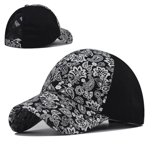 Paisley Print Baseball Cap Cotton Criss Cross Ponytail Hole Sun Hat Distressed Outdoor Casual Women Adjustable