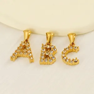 Pendentifs Lettres Alphabet 304 Acier Inoxydable Plaqué Or 18K Breloques Collier Initiale Künstliche Perle Strass Bijoux Femmes