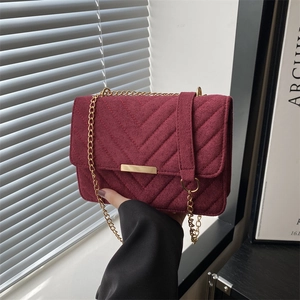 Sac à Épaule en Cuir PU Rétro pour Femmes Matelassé Chevrons avec Chaîne Sac à Bandoulière Mode Petit Sac Carré