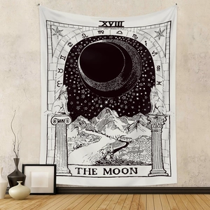 Arazzo da parete Tarocchi La Luna minimalista in bianco e nero per decorazione camera