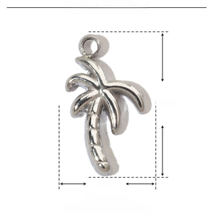 Detailed specs of stainless steel palm tree pendant measuring 11mm by 6mm in silver finish