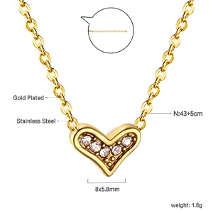 Detailed specifications of gold-plated stainless steel heart necklace with cubic zirconia
