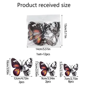 Set de 12 stickers muraux papillons 3D tête de mort en plusieurs tailles pour Halloween DIY