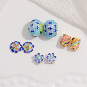 Perles En Argent Sterling 925 Émail Cloisonne Floral Pétale De Fleur Entretoise Creuse Pour Fabrication De Bijoux DIY