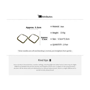 Detailed size specifications for minimalist square silver needle hoop earrings 5.5cm