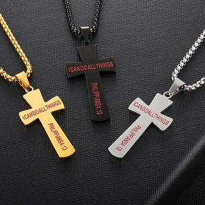 Men Stainless Steel Cross Pendant Necklace Baseball Stitching Philippians 4 13 Religious Sporty Hip Hop Jewelry Trendy