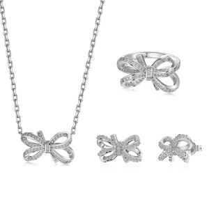 Parure de bijoux nœud en argent sterling S925 avec cristaux de zircon brillants