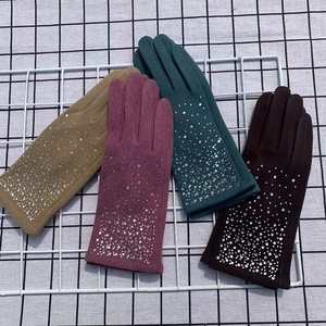 Women's warm winter thermal gloves with touch screen tips and rhinestone accents