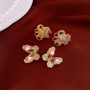 Butterfly Stud Earrings Alloy Rhinestone Artificial Crystal With Silver Earring Post Sweet Elegant Jewelry For Women