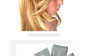 Macro detail of elegant golden wavy wig fibers and delicate grey mesh fascinator headpiece