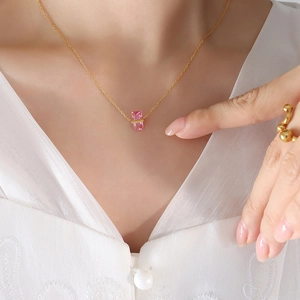Collier À Pendentif En Zircon Rectangulaire Géométrique Plqué Or 18K Acier Titane Bijoux De Mode Minimalistes Pour Femmes