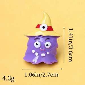 Detail of purple ghost resin charm with yellow wizard hat for Halloween DIY crafts