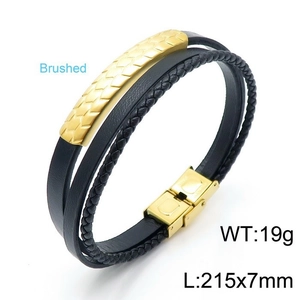 Detail of woven leather bracelet with brushed gold magnetic clasp and 215mm length