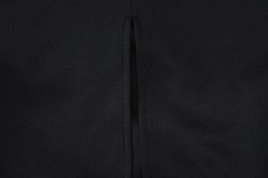 Detail shot of the back slit stitching and premium black twill fabric on a summer dress
