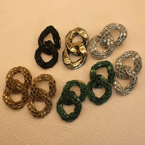 Sparkling multi-color chain link earrings set in gold, green, black and silver finish