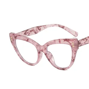 Pink marble cat-eye anti-blue light glasses with gold metal decorative rivets