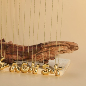 3D Bubble Initial Necklace Puffy Alphabet Pendant Gold Plated Copper Jewelry For Men Women Minimalist Fashion Gift
