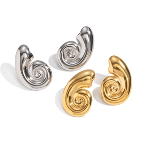 Modern spiral nautilus stud earrings in polished gold and silver finishes