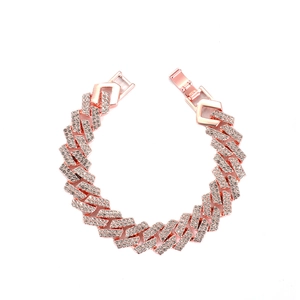 Bracciale cubano in oro rosa con strass scintillanti stile hip-hop per uomo e donna