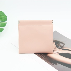 Pink PU leather pouch with squeeze metal closure for glasses and small accessories