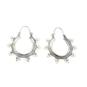 Bohemian geometric hollow hoop earrings with vintage silver finish and tribal pattern