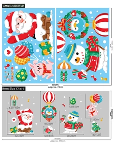 Detailed size specifications for Christmas stickers with Santa and snowman motifs