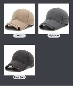 Detailed view of khaki and grey baseball caps featuring side embroidery and fabric texture