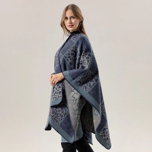 Châle en tricot bicolore bleu marine et gris pour hommes et femmes, style rétro