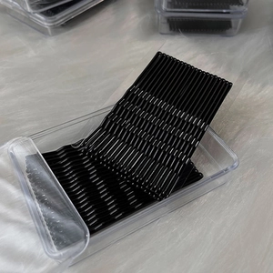 Close-up of sleek black metal hair clips neatly organized in a clear storage box