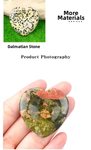 Polished heart-shaped Dalmatian Jasper and Unakite worry stones for crystal healing