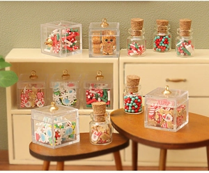 Miniature dollhouse acrylic boxes and glass cork bottles for DIY Christmas scenery decor