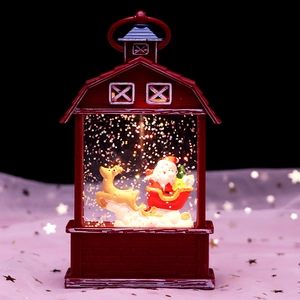 LED Christmas Snow Globe Lantern Swirling Glitter Glowing Retro Oil Lamp Shape Desktop Decoration Resin Plastic Holiday Decor
