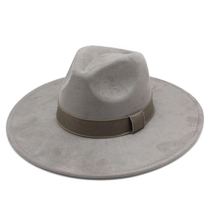 Classic light gray wide brim fedora hat with a dark brown braided decorative band