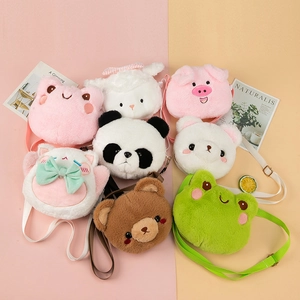 Cute plush cartoon animal coin purses including pig and bear with adjustable straps