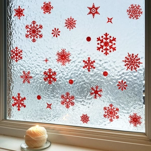 Sparkling red snowflake window stickers with glitter for festive glass window decoration