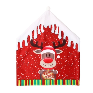 Christmas chair cover featuring cartoon elk design and Warm Wishes text on red background