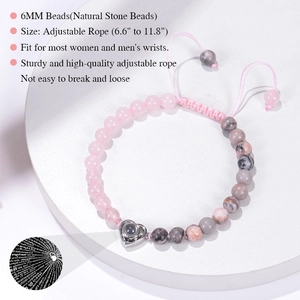 Adjustable 100 languages I love you projection heart bracelet with natural stones