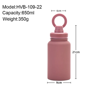 Detailed size specifications for the 650ml pink sports bottle with height and width