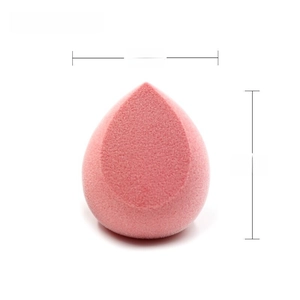 Detailed view of pink teardrop makeup sponge showing 45mm width and 55mm height dimensions