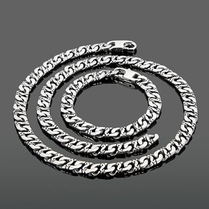 Men Necklace And Bracelet 316L Stainless Steel Vintage Pattern Minimalist Heavy Chain Silver Color